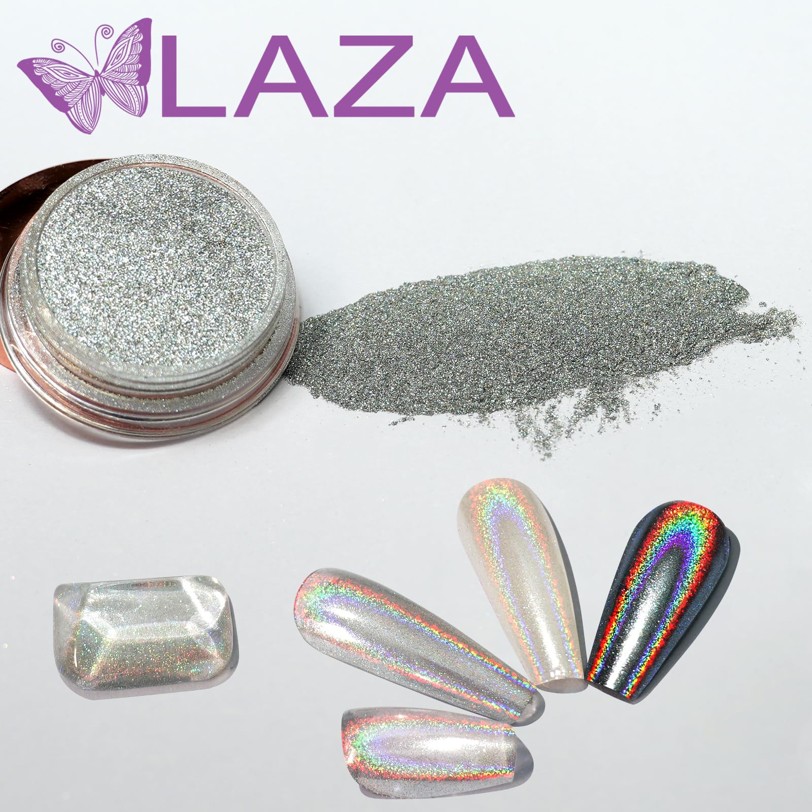Holographic Nail Powder - Aurora Iridescent Chrome Nail Art Pigment for Gel Polish & Resin | Mirror Metallic Glitter Powder for Nail Decorations | Perfect for DIY Manicures, Salon Nail Art & Creative Nail Designs