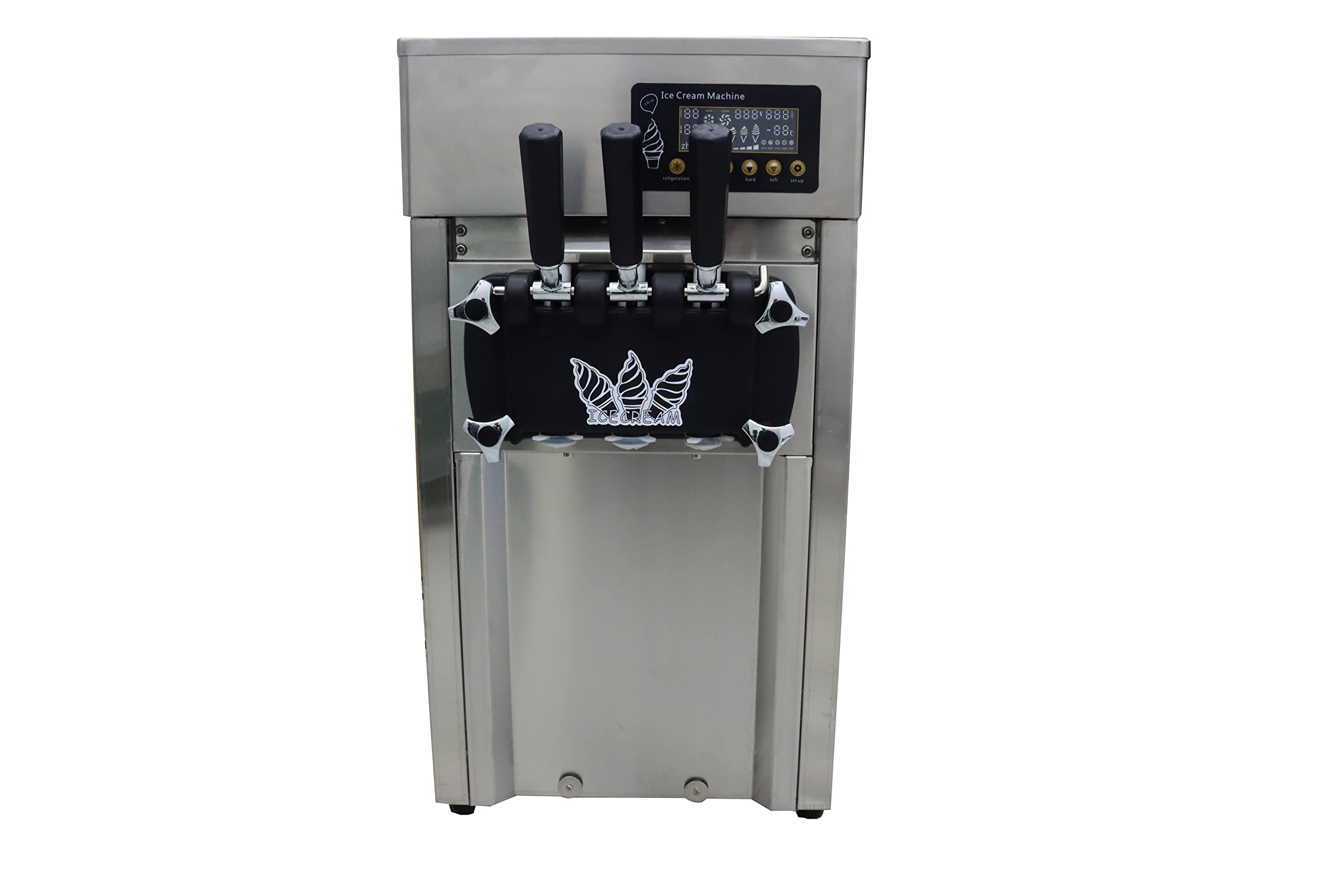 INTSUPERMAI Commercial 3-Flavor Soft Serve Ice Cream Machine with LED Display - Stainless Steel Countertop Ice Cream Maker (110V) for Restaurants, Cafes, and Ice Cream Shops