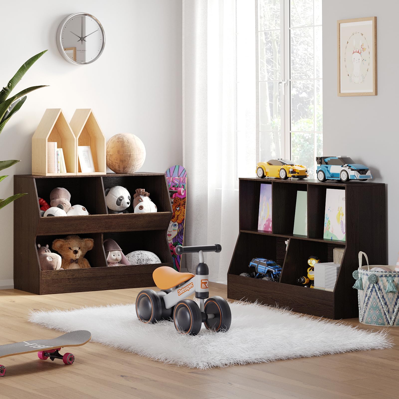 DINZI LVJ 5-Cubby Wooden Toy Storage Organizer & Kids Bookshelf - Espresso Finish, 39.4