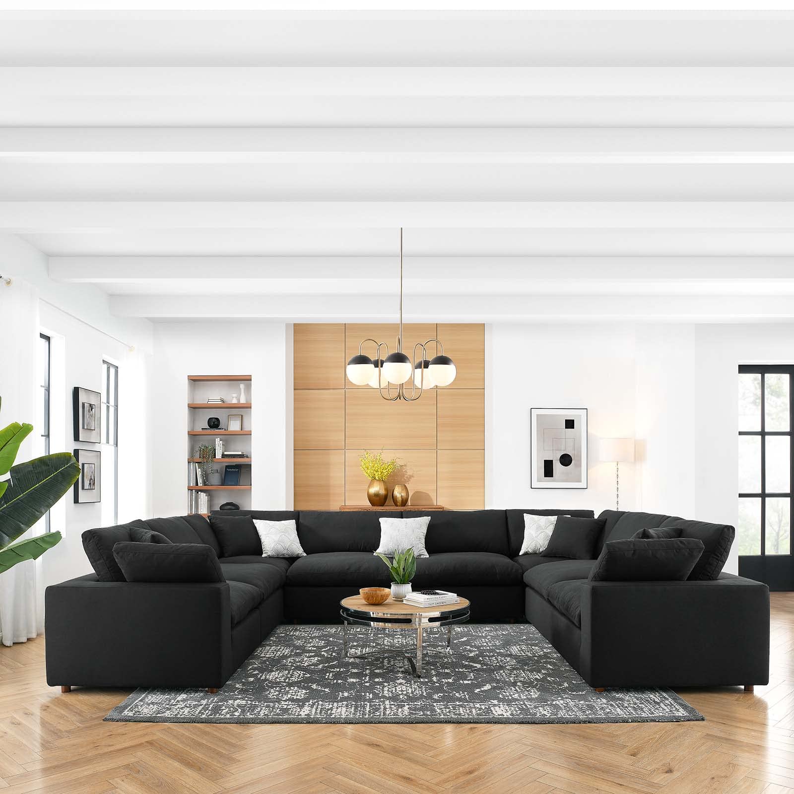 Modway Commix Down-Filled Overstuffed 8-Piece Sectional Sofa Set - Plush Upholstered Living Room Furniture for Large Spaces & Family Gatherings