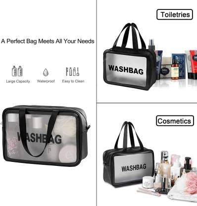 Waterproof PVC Cosmetic Bag for Travel & Home - Zippered Makeup Pouch for Cosmetics, Brushes & Accessories - Portable Toiletry Bag (Black) - Perfect for Gym, Beach & Daily Use
