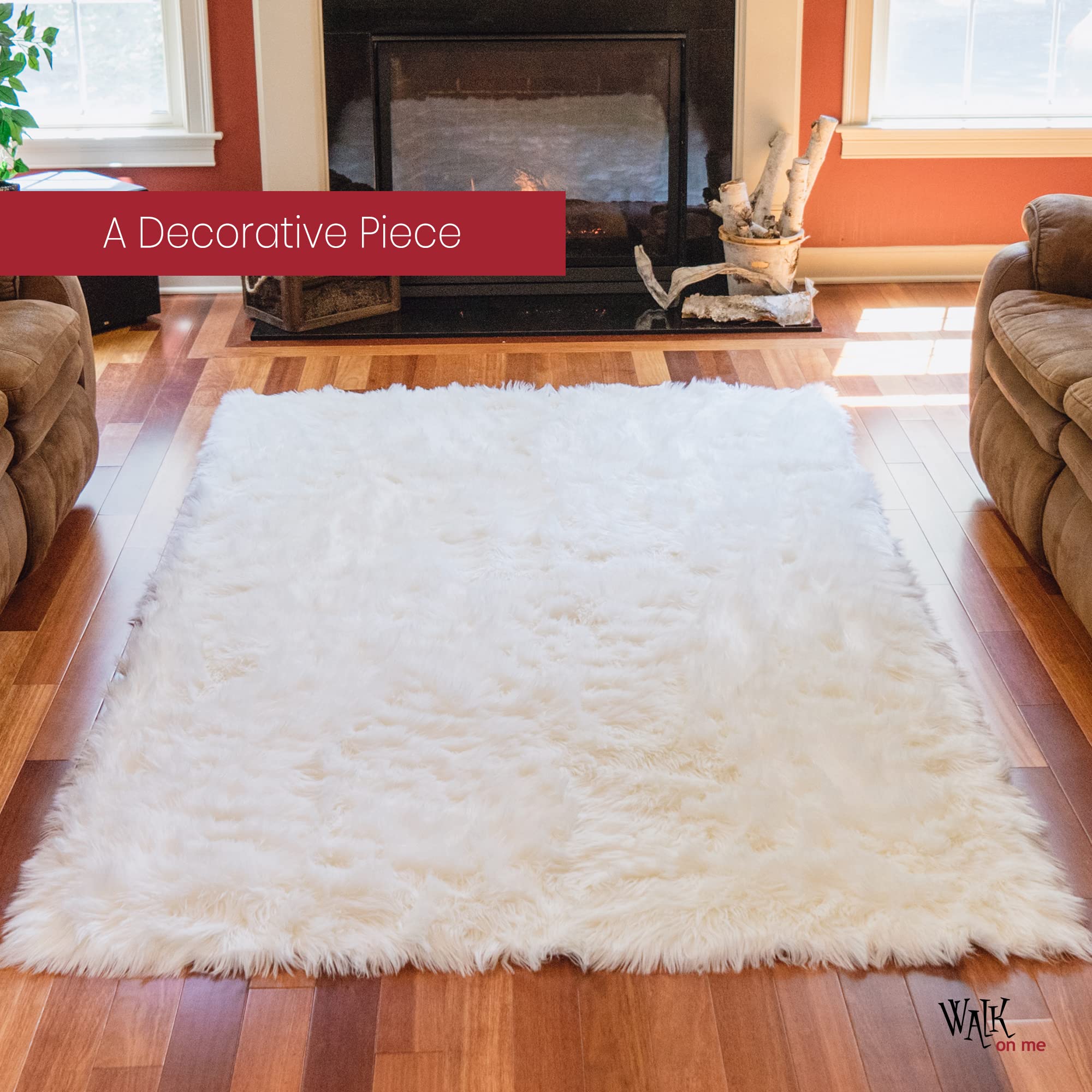 4x6 ft White Fluffy Faux Fur Rug - Soft Silky Sheepskin Area Rug for Living Room, Bedroom, Nursery | Non-Slip Backing & Machine Washable | Cozy Home Decor for Winter, Family Room & Kids Play Area