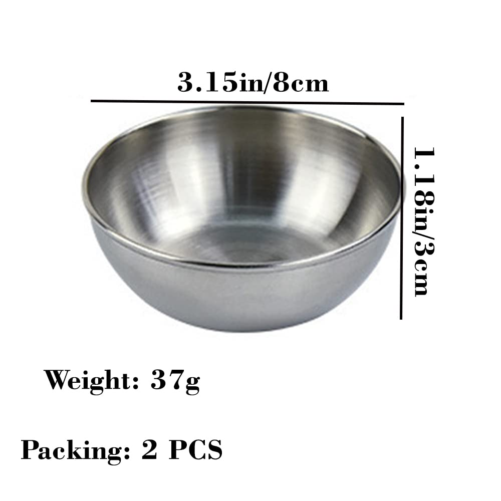 2-Pack Stainless Steel Sauce Bowls - Small Round Dipping Dishes for Sushi, Pickles & Appetizers | Perfect for Restaurants, Home Kitchens & Party Serving