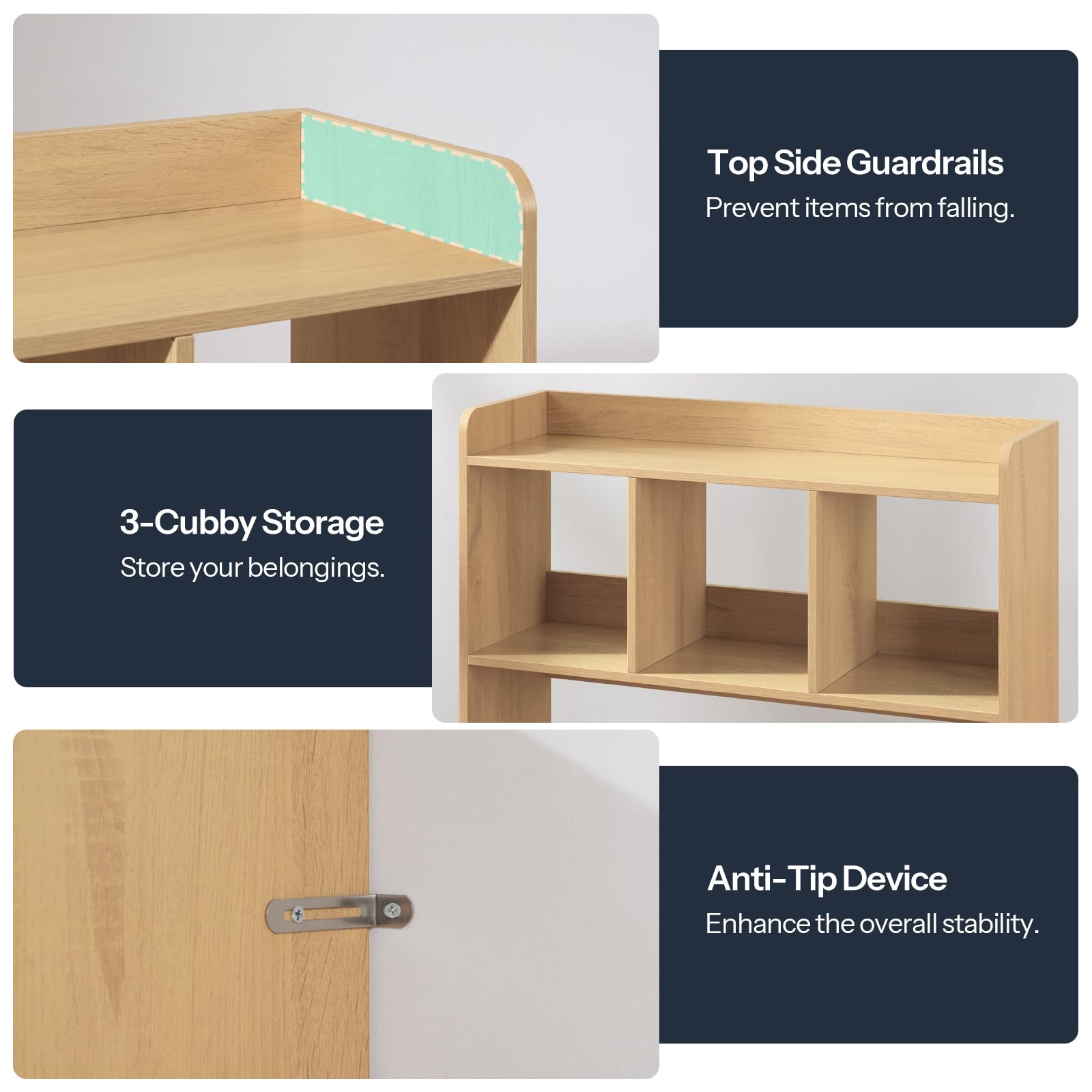HOOBRO Wooden Desktop Bookshelf with LED Light Strip & 3 Hooks - Office Desk Organizer with Built-in Outlets - Perfect for Home Office, Study Room & Workspace Organization (Natural NL12UDSJ01)