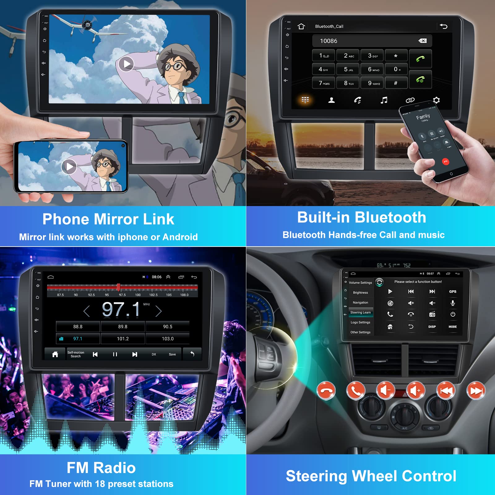UNITOPSCI 9 Inch Android Car Stereo for Subaru Forester Impreza WRX 2008-2012 | Double Din HD Touchscreen | Bluetooth GPS Navigation | FM Radio USB Mirror Link | Backup Camera Included | Perfect for Road Trips & Daily Commuting