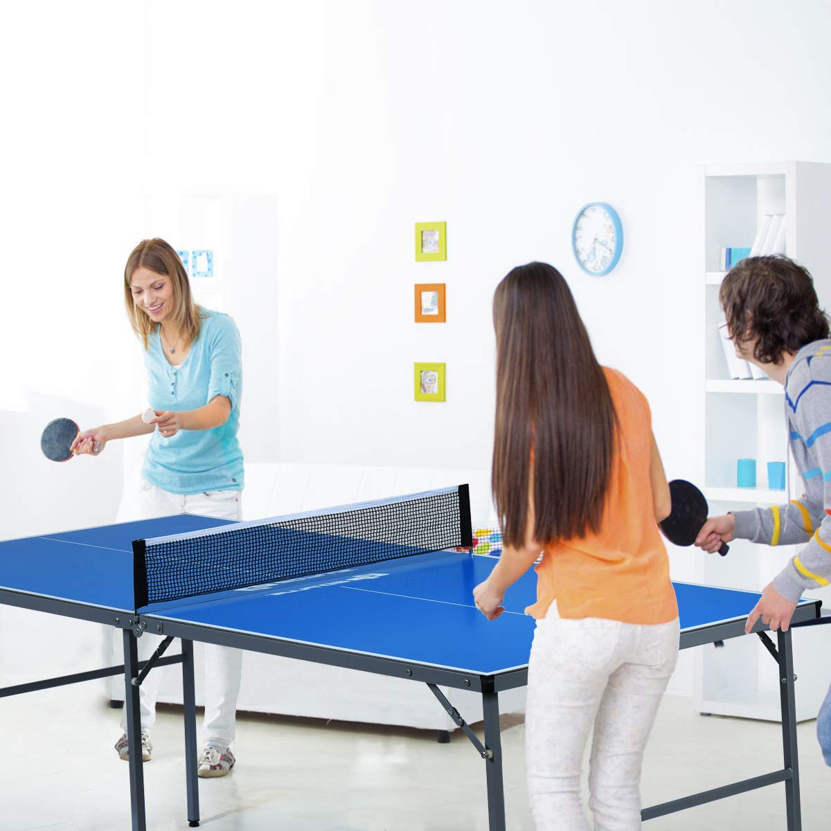 Goplus Foldable Ping Pong Table - 100% Preassembled Indoor/Outdoor Table Tennis Set with Net, 2 Paddles & Balls | Portable for Backyard, Garage, Office & Game Room Fun