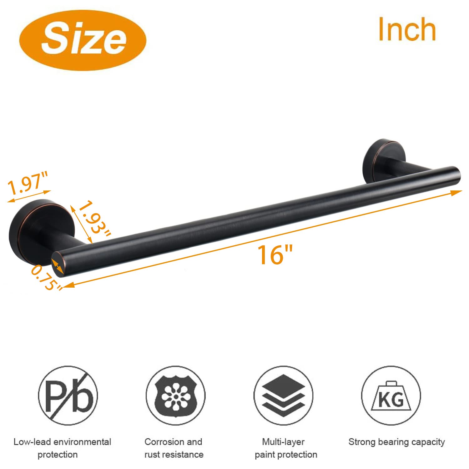 Premium TocTen Bath Towel Bar - Heavy Duty 16IN SUS304 Stainless Steel Bathroom Towel Holder, Wall Mounted Towel Rack Hanger in Oil Rubbed Bronze Finish - Perfect for Bathroom, Spa, and Luxury Home Decor