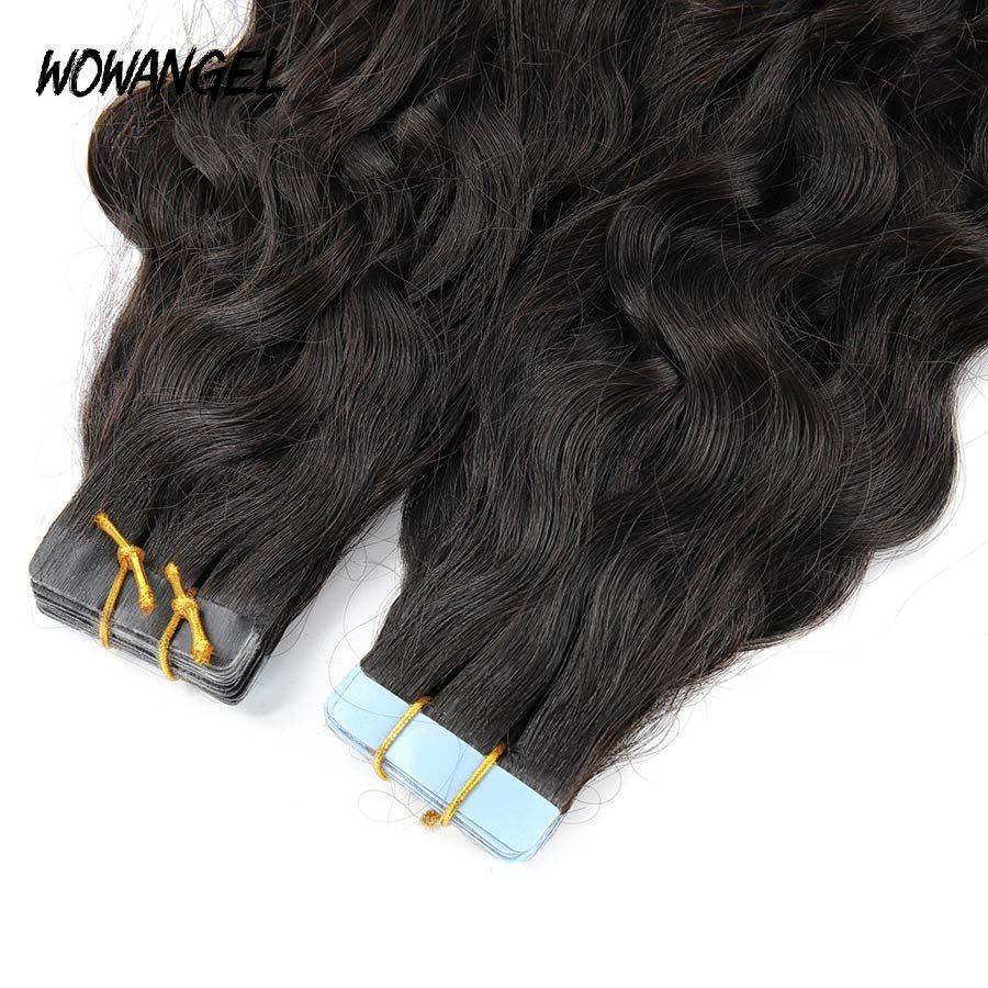 WOWANGEL Tape in Hair Extensions - Natural Black Human Hair, 40pcs 100g, Nature Wave for Volume & Length - Perfect for Daily Wear, Parties & Special Occasions