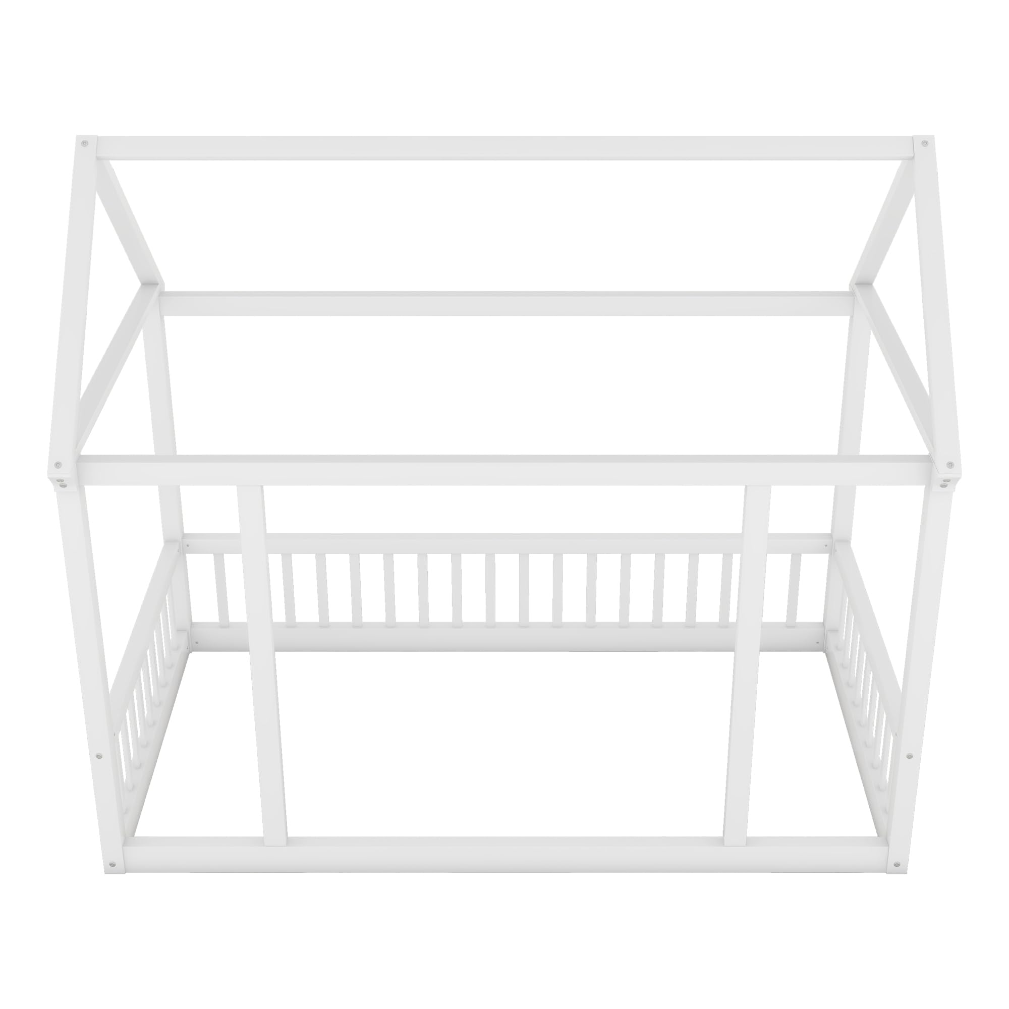 Bellemave Twin Size Wooden House Floor Bed for Kids - Montessori Bed Frame with Safety Fence, Playhouse Design for Boys & Girls - Perfect for Bedrooms, Playrooms & Montessori Learning Spaces (White)