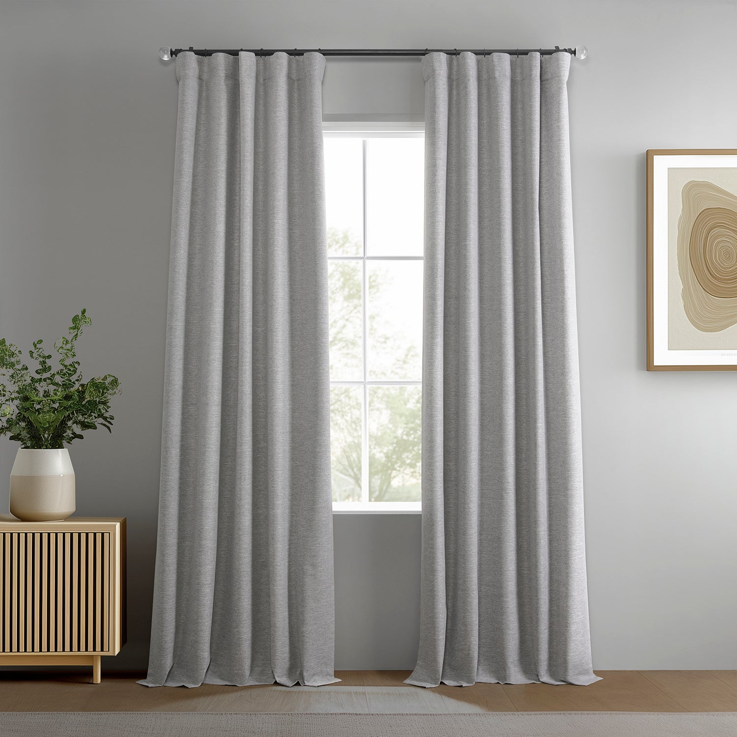 Modern Grey Boho Chic Faux Linen Blackout Curtains - 2 Panels Set for Bedroom & Living Room - Noise Reducing & Thermal Insulated Window Drapes for Home Decor