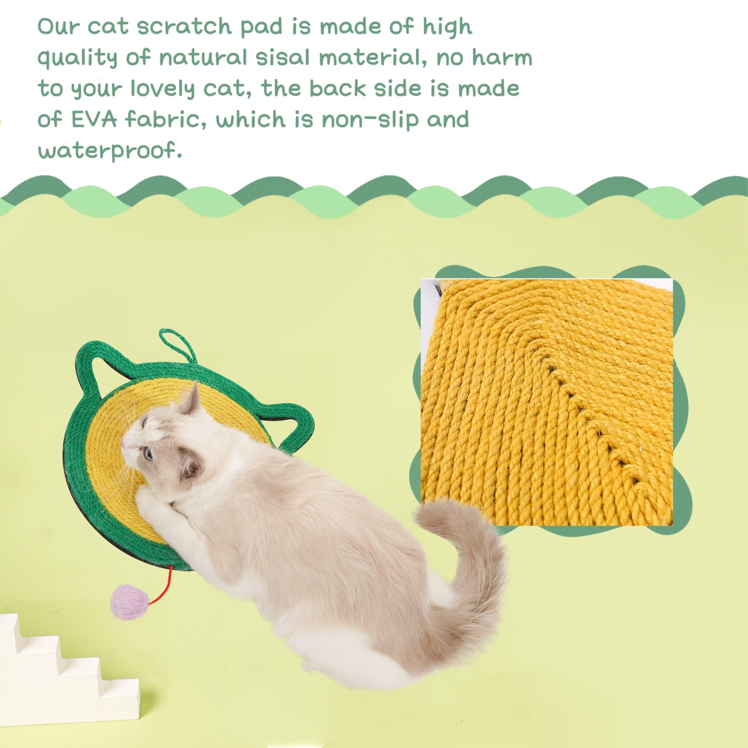 Premium Sisal Cat Scratcher Mat - Natural Horizontal Scratching Pad for Indoor Cats - Protects Carpets & Furniture - Durable Floor Rug for Cat Claw Care - Perfect for Living Rooms, Bedrooms & Home Offices