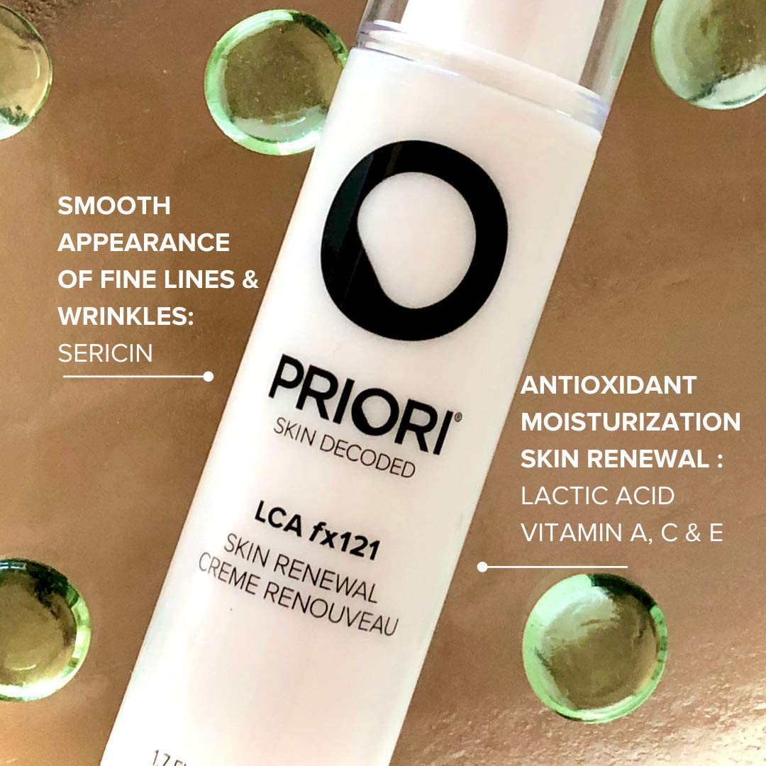 PRIORI Skincare Skin Renewal Cream with Lactic Acid - Retexturizing Face Moisturizer for Dark Spots, Fine Lines & Wrinkles - Vitamin C & E Enriched, Fragrance Free - 1.7 fl oz - Perfect for Daily Anti-Aging & Acne Scar Treatment for Women & Men