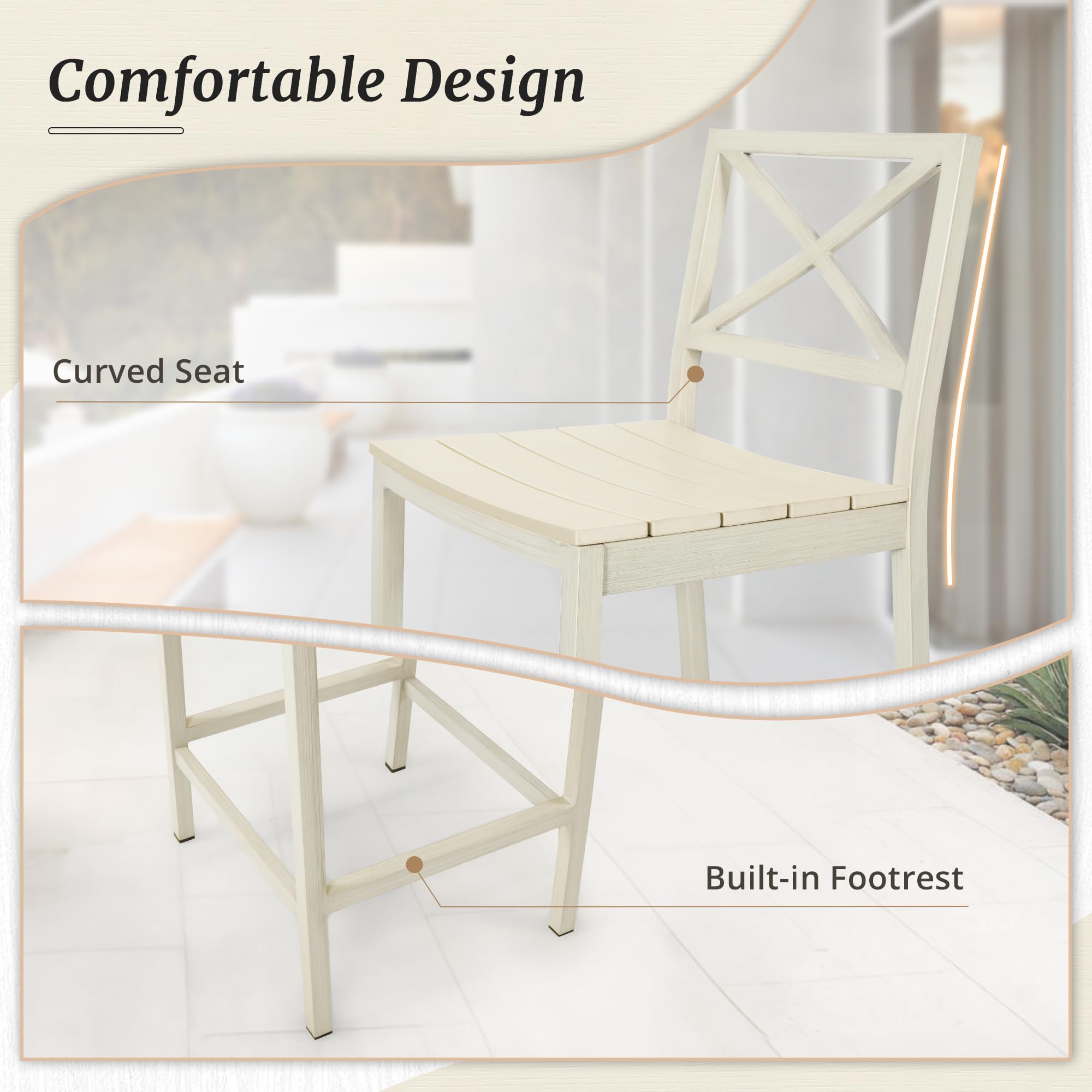 Outdoor Bar Height Table and Chairs Set - 3 Piece Patio Pub Set with 45