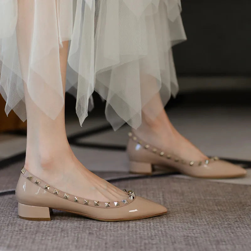 Luxury Leather Rivet High Heels for Women - Designer Pointed Toe Square Heel Pumps | Perfect for Evening Parties, Weddings & Office Wear