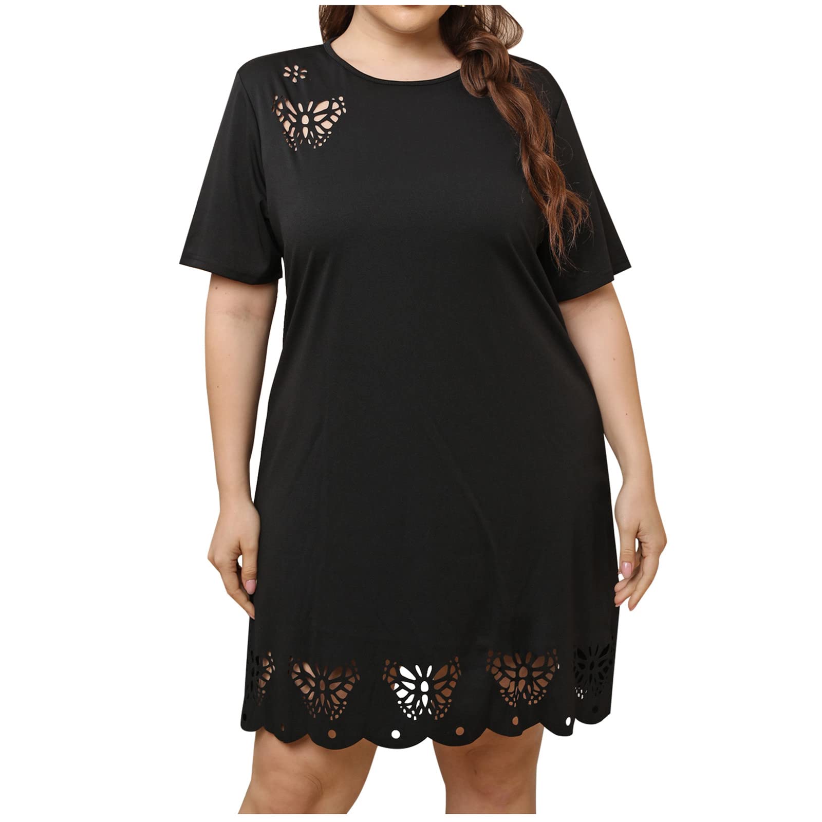 MIANHT Women's Summer Dress - Short Sleeve Burnt Out Flowy Sundress in White | Perfect for Beach Vacations, Casual Outings & Summer Parties