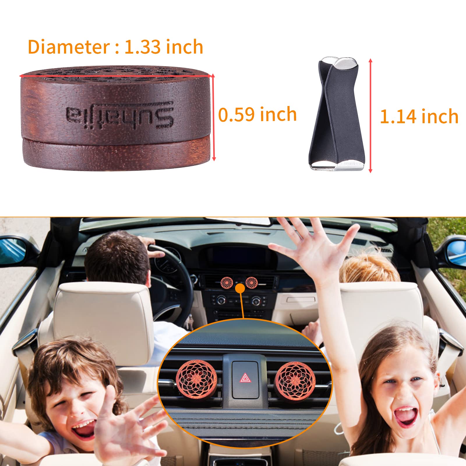 Premium Wooden Car Diffuser for Essential Oils - 2 Pack Aromatherapy Vent Clip with 6 Lava Stones & 2 Refill Pads (Cherry Wood) - Natural Air Freshener for Stress Relief & Relaxation During Commute, Road Trips & Daily Driving