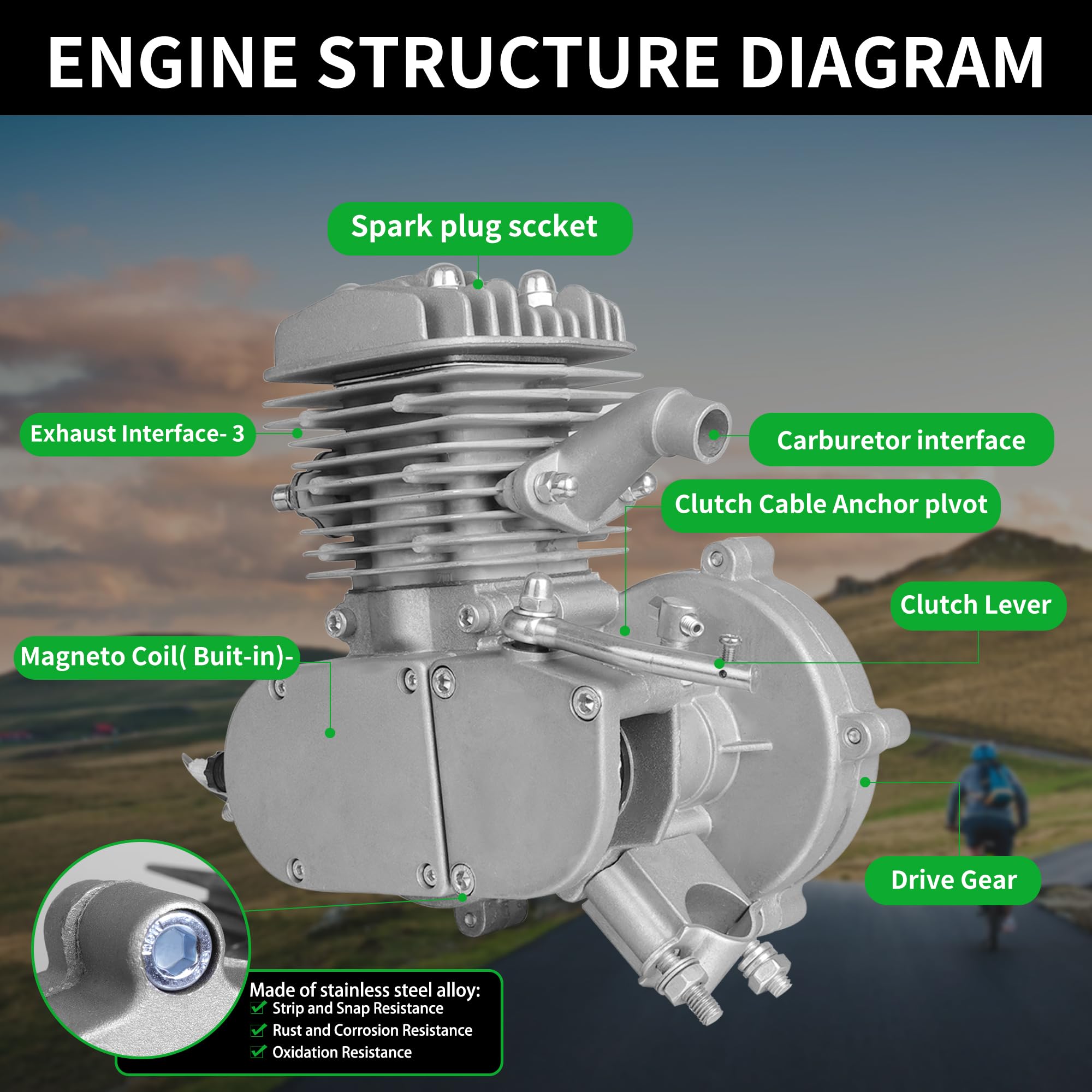 80cc 2 Stroke Motorized Bike Engine Kit - Gas Powered Bicycle Motor Conversion Kit for 26