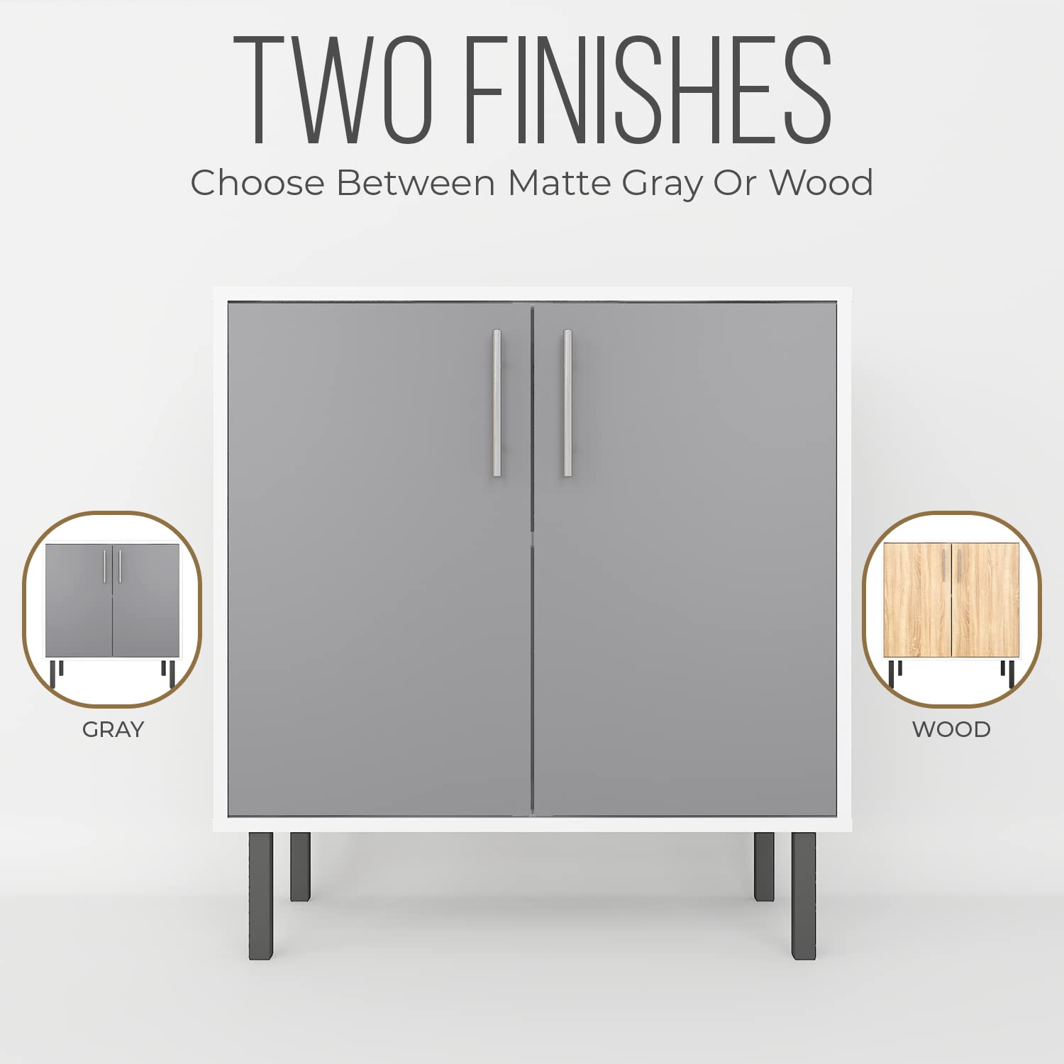 EconoHome Grey Wood Buffet Cabinet with 2 Doors - Storage Sideboard for Living Room, Office, Kitchen, Dining Room & Bedroom - Perfect as TV Stand, Cupboard or Console Table for Home Organization & Decor