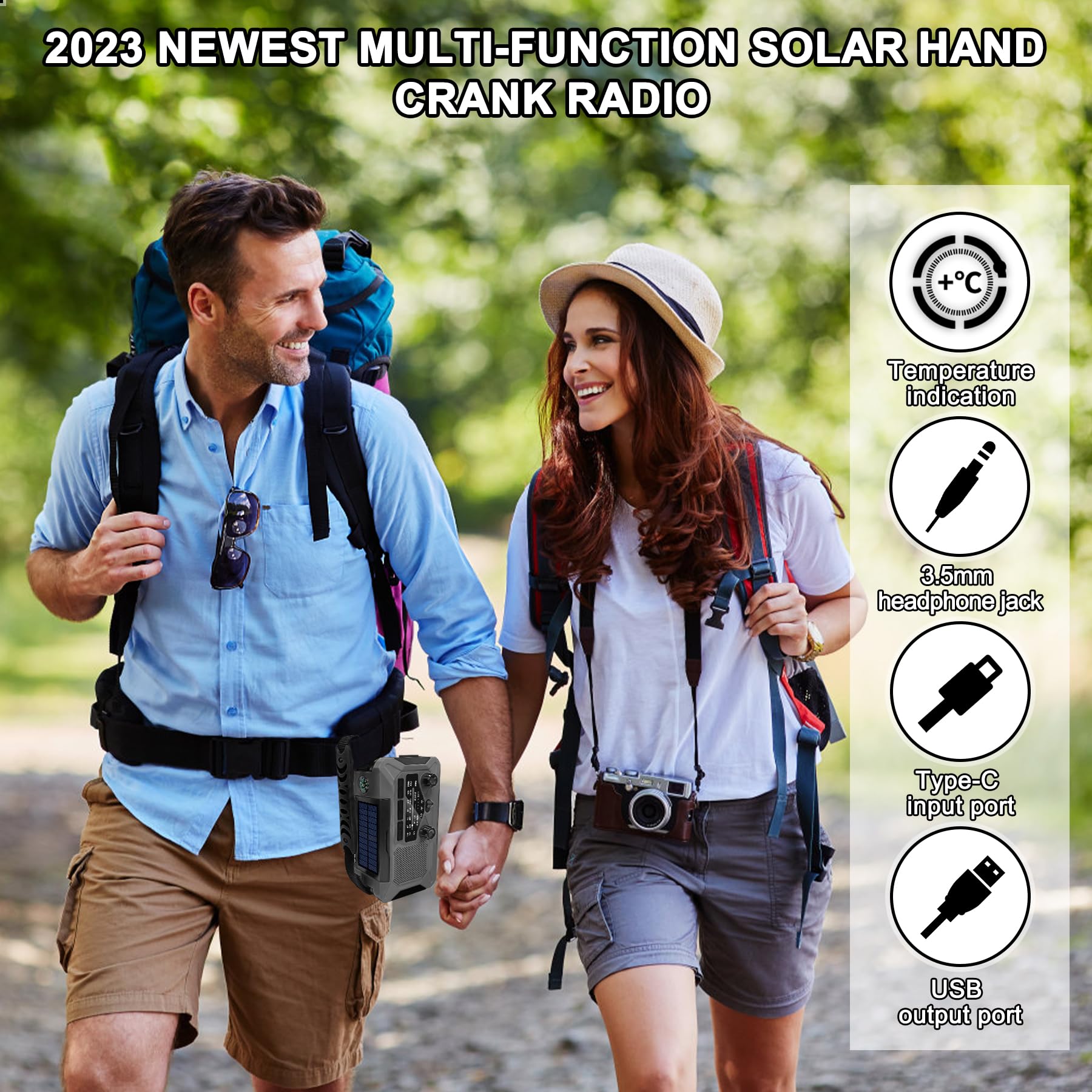 10000mAh Solar Emergency Weather Radio - Portable AM/FM/NOAA Radio with Hand Crank, LED Flashlight, Reading Lamp, Compass & Phone Charger - Perfect for Outdoor Camping, Hiking & Emergency Preparedness (Grey)