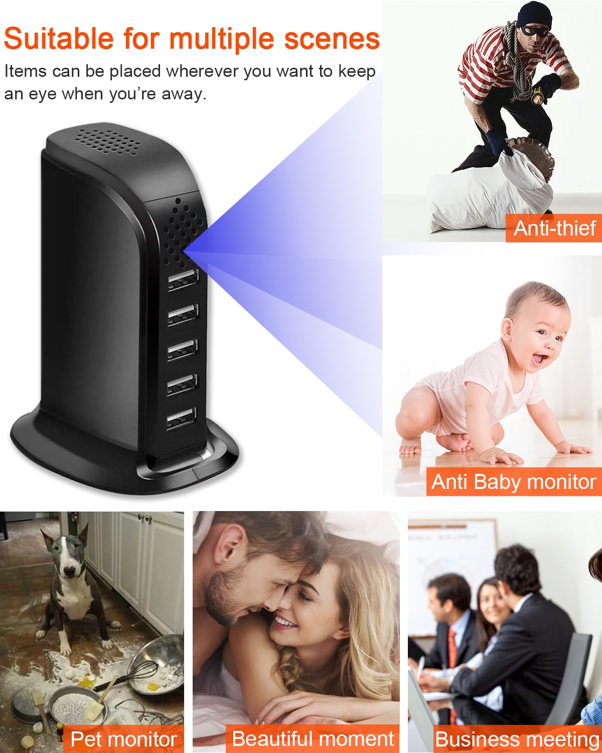 KAGMY Upgraded HD 1080P WiFi Hidden Spy Camera - 5-Port USB Charger with Motion Detection & Remote View for Home/Office Security Surveillance | Perfect for Nanny Cams, Elderly Monitoring & Business Protection
