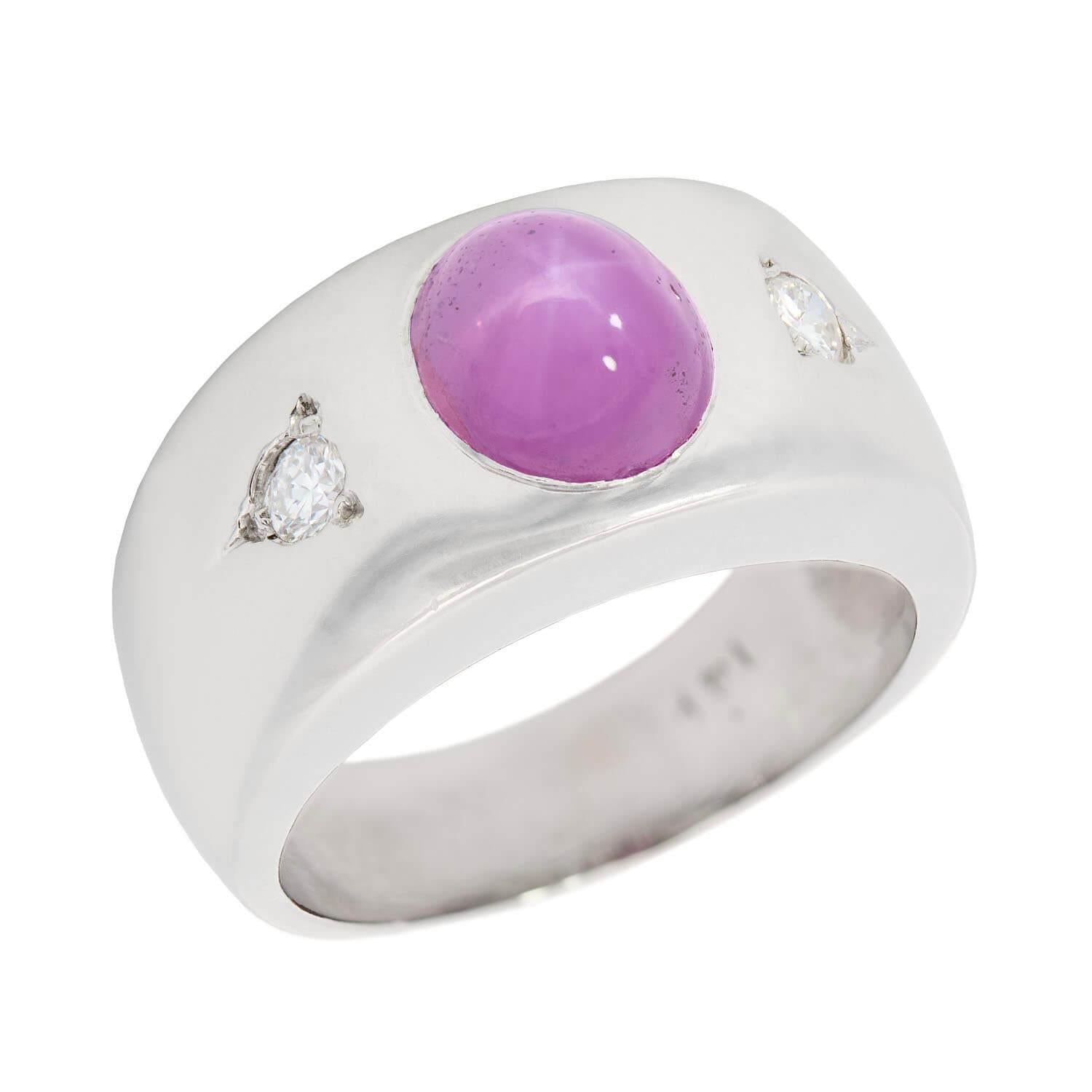 14K White Gold Pink Star Sapphire & Diamond Flush Mount Ring for Women | Elegant Wedding Band, Anniversary Gift, Promise Ring | Perfect for Engagements, Special Occasions & Everyday Wear