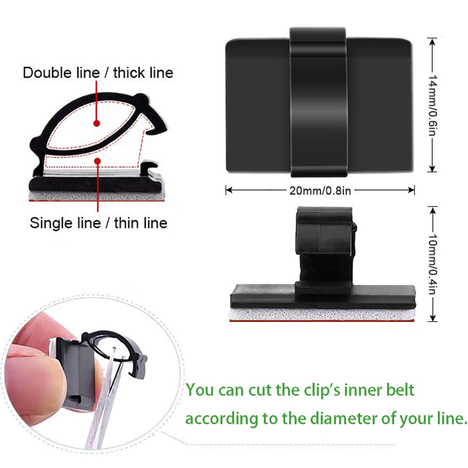 3M Self-Adhesive Cable Clips - 30pcs Black Cord Organizer for Desk, Wall, Car Dash Cam | Wire Management Clamps for Home Office & Vehicle Use