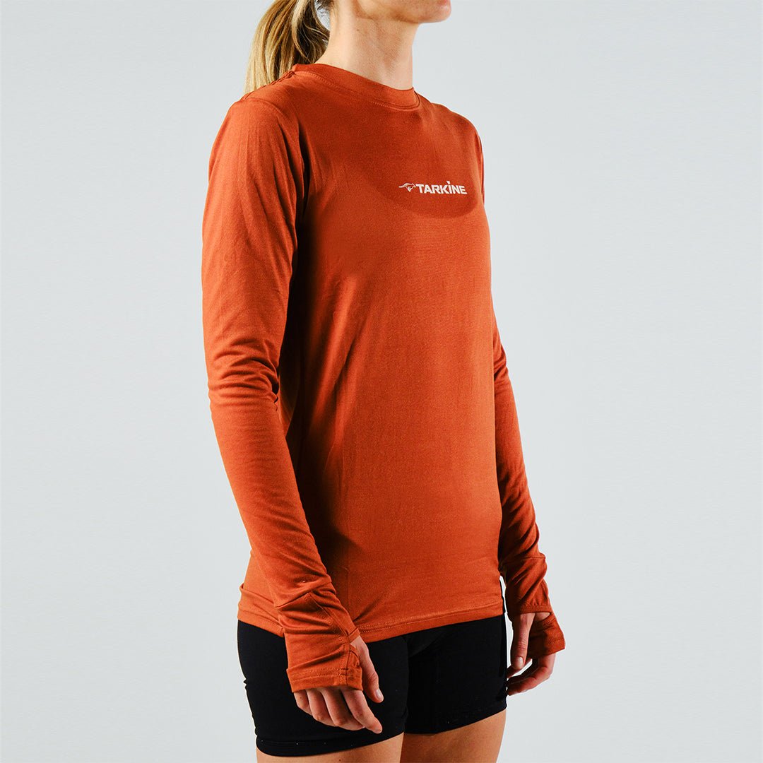 Eco-Friendly Women's Long Sleeve Running Shirt - Tarkine Ultra Soft Performance Tee (Orange) for Outdoor Jogging, Hiking & Workouts