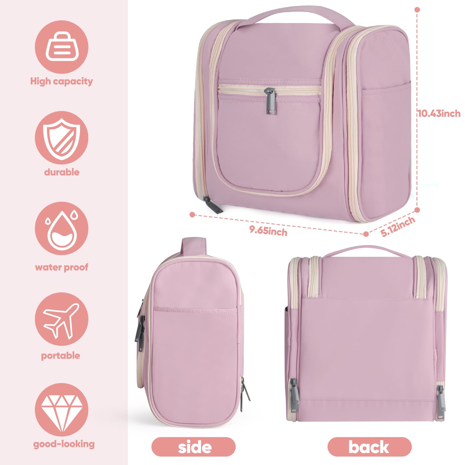 Portable Hanging Travel Toiletry Bag for Women & Men - Waterproof Cosmetic Makeup Organizer with Multiple Pockets - Perfect for Camping, Gym, Travel & Home Use (Blush Pink, Large Size)