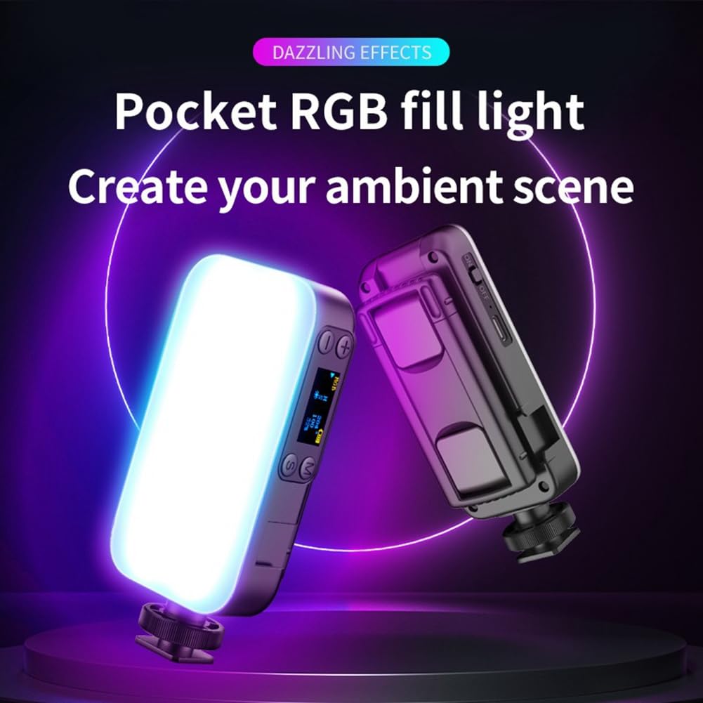 Kioball Photography LED Lights - RGB Fill Light for Direct Broadcast & Ambient Lighting with Desktop Phone Stand - Perfect for YouTube, TikTok, and Live Streaming