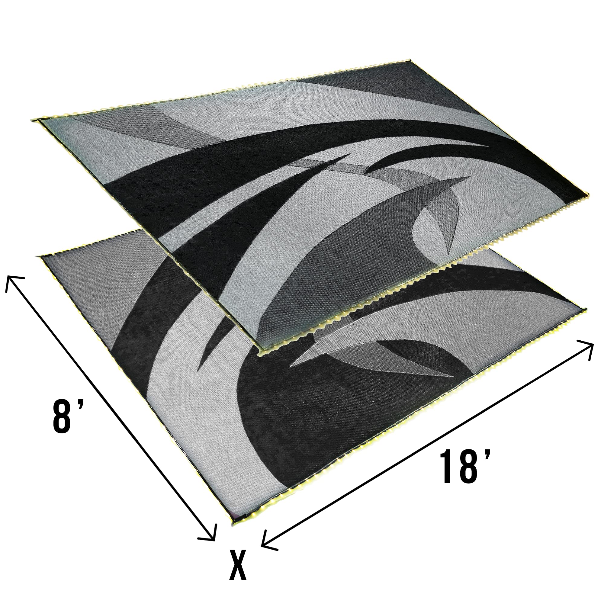 Premium 8ft x 18ft LED Illuminated Outdoor Patio Mat - Waterproof Camping Rug for RV, Backyard, Deck & Poolside - Stylish Black/White Design - Weather-Resistant & Durable for All Seasons