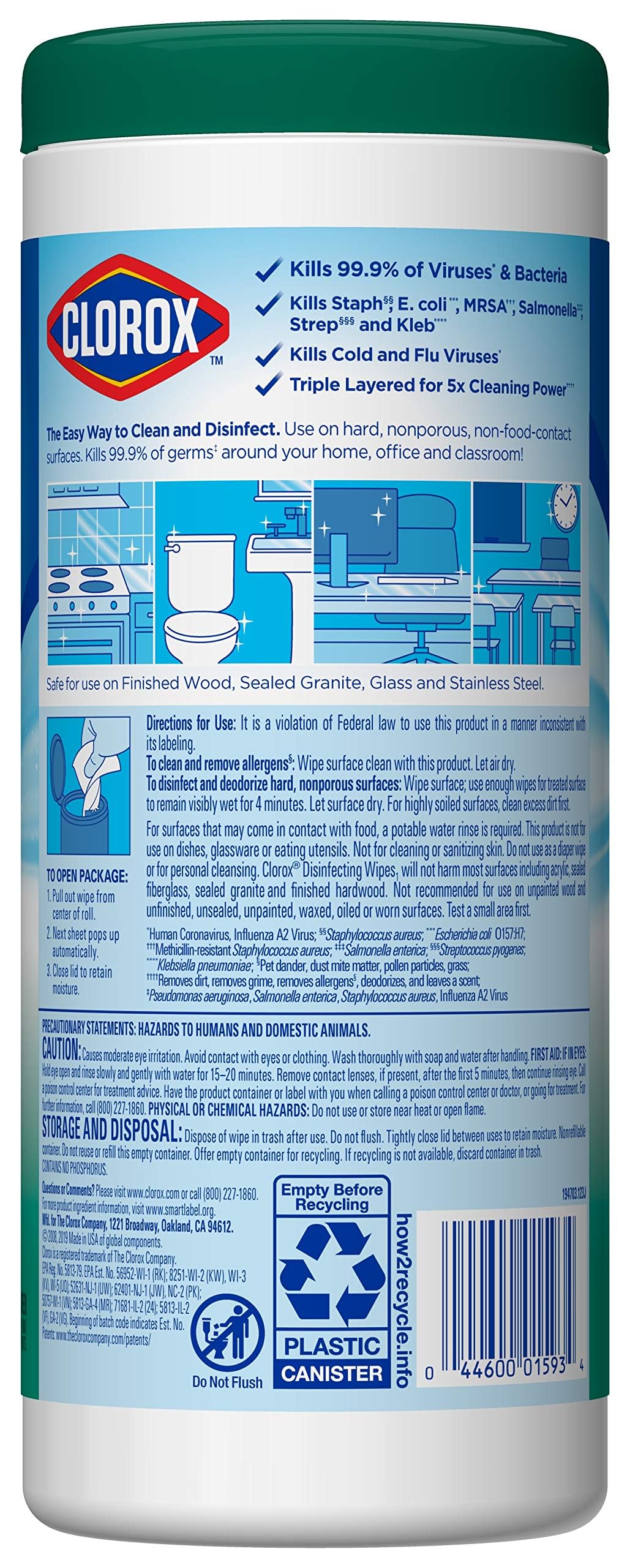 Clorox 01593CT Disinfecting Wipes - Fresh Scent, 7