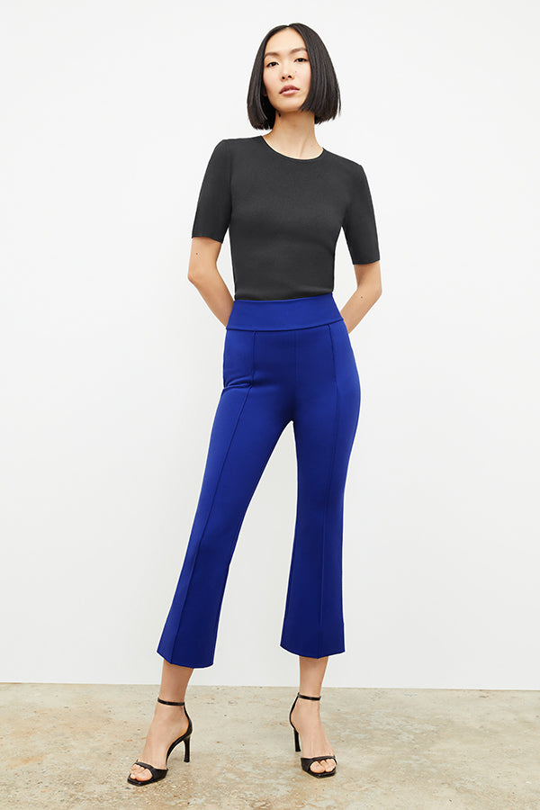 Allyn Kick Flare Pant - Butter Ponte Fabric in Electric Blue | Women's Stretchy Bootcut Pants for Work & Casual Wear