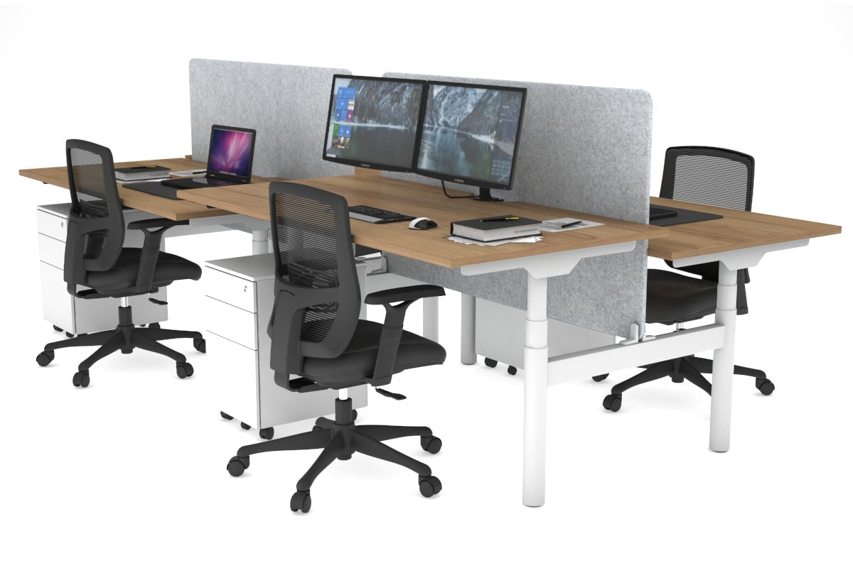 Flexi Premium Height Adjustable 4-Person H Bench Workstation - White Frame [1800L x 800W with Cable Management] - Ideal for Office, Coworking Spaces & Collaborative Work Environments