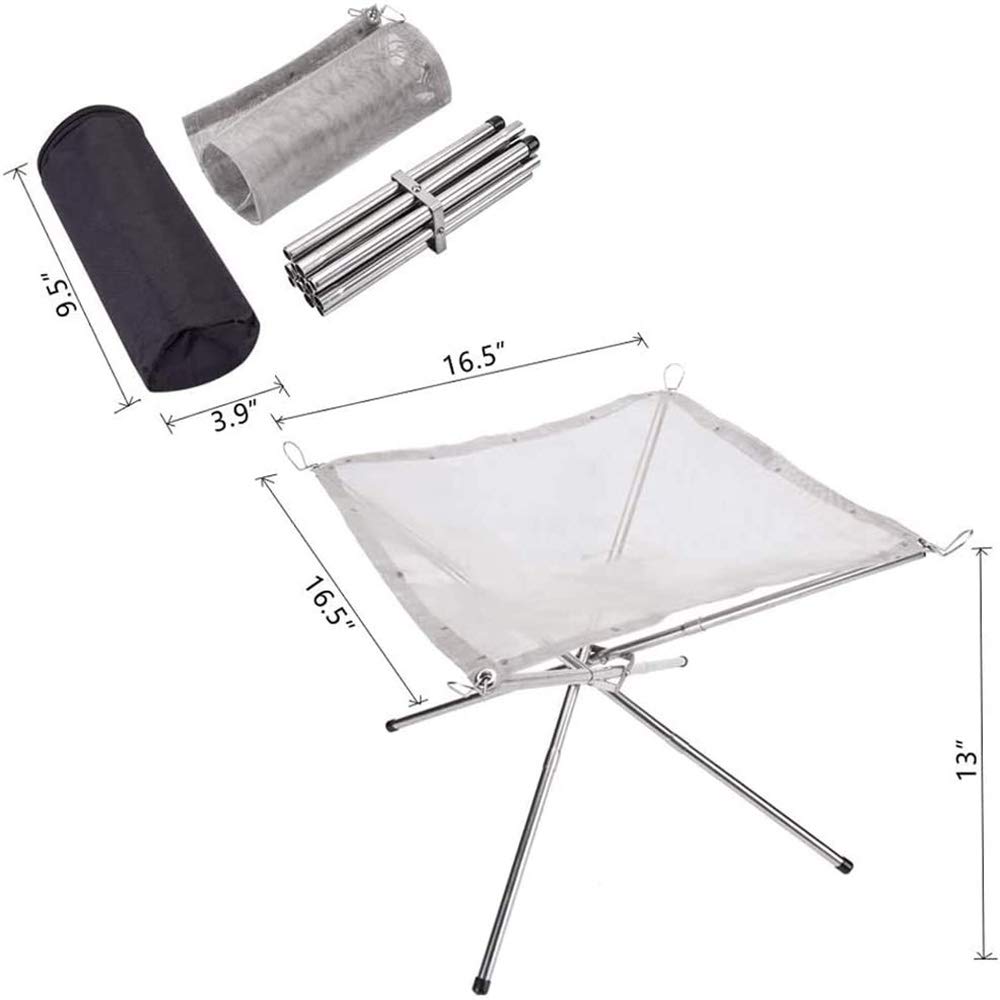 Portable Stainless Steel Fire Pit - Foldable Mesh Fireplace with Heat-Resistant Design & Carry Bag - Perfect for Camping, Backyard, Beach, Patio & Outdoor Gatherings - Ideal for S'mores, Bonfires & Picnics