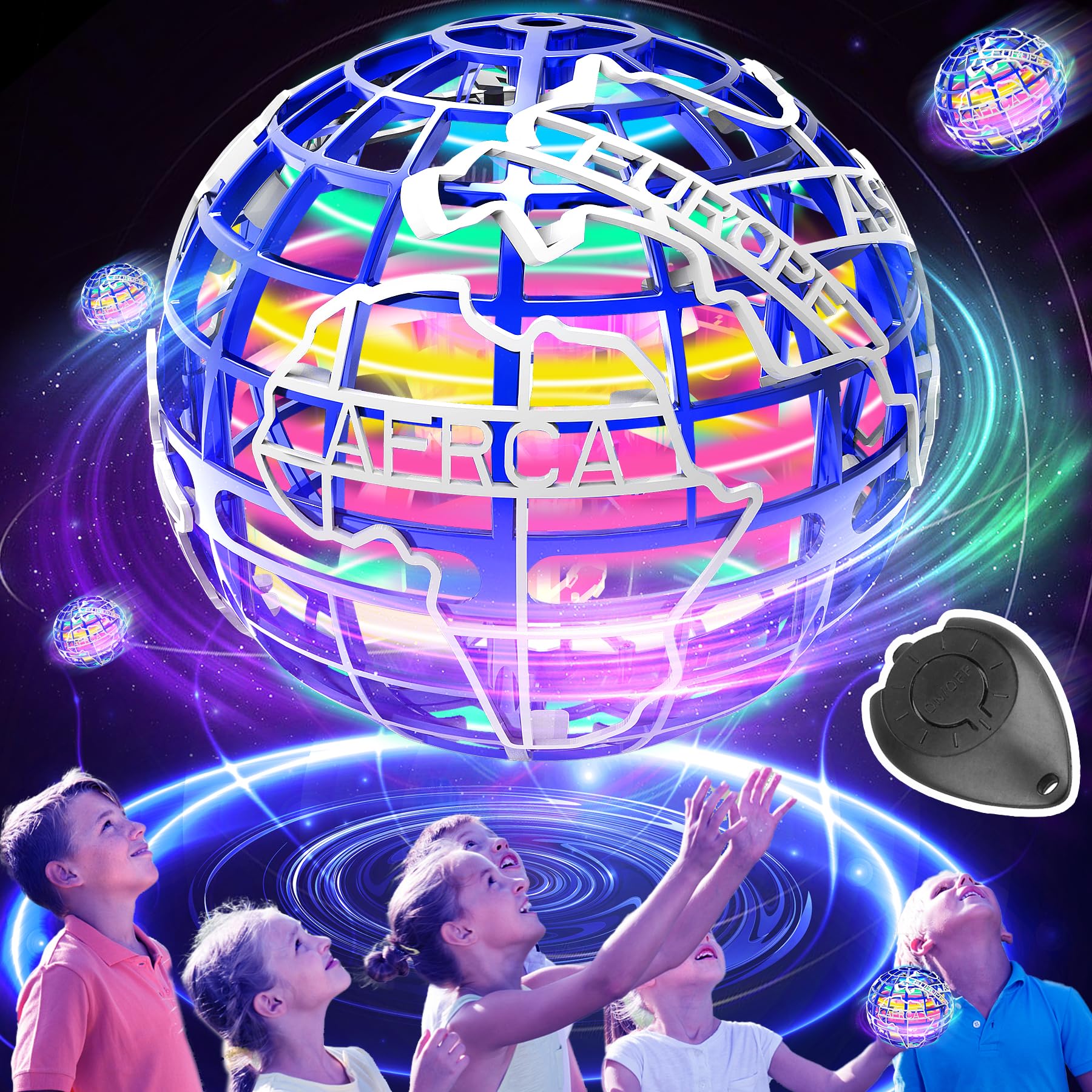 2023 Flying Orb Ball - LED RGB Light Up Hover Drone Toy with 360° Rotation, Cool Boomerang Globe for Kids & Adults - Perfect for Outdoor Play, Halloween Gifts, and Fidget Spinners