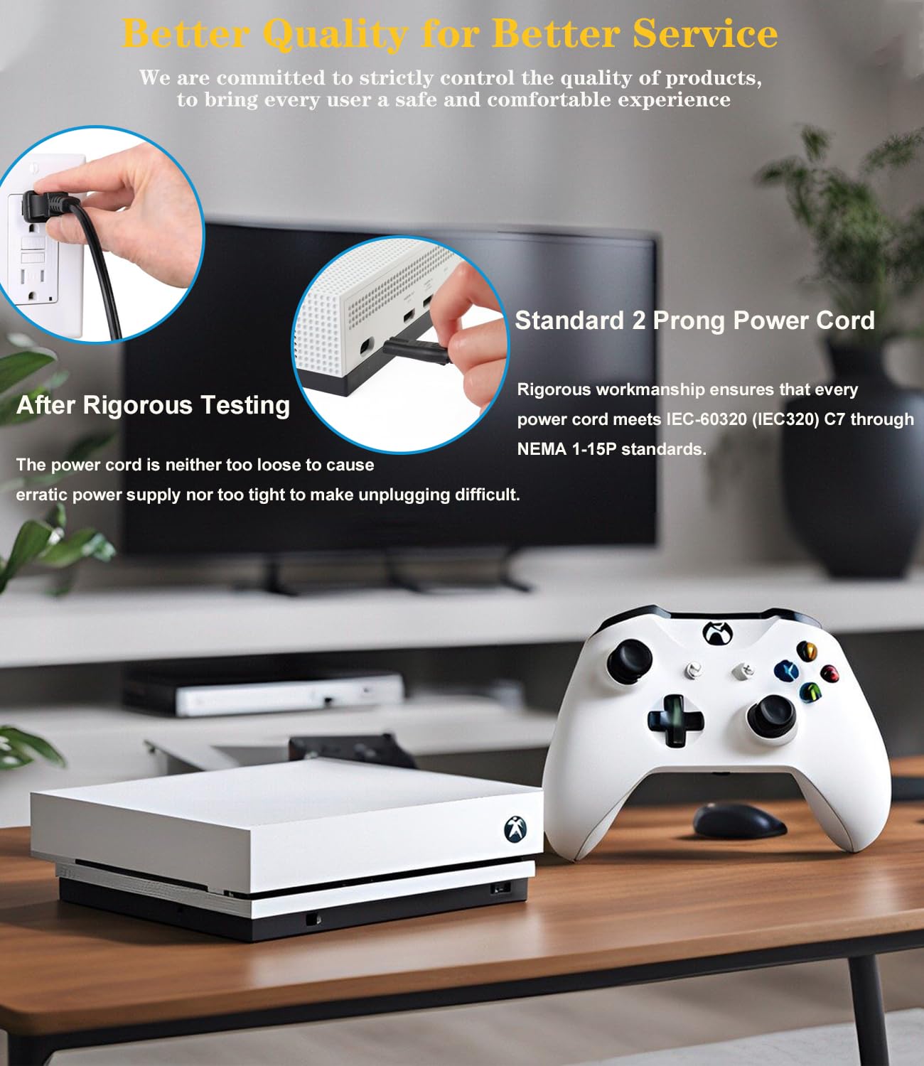 Replacement AC Power Cord for PS5, PS4 Slim, PS3 Slim & Super Slim, Xbox Series X/S, Xbox One X/S - 6ft Universal Power Supply Cable - Perfect for Gaming Setup & Home Entertainment Systems