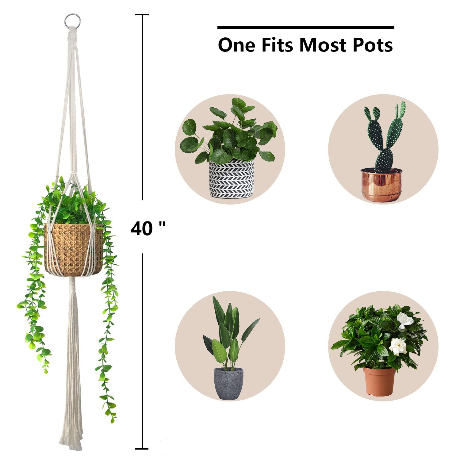 ALLADINBOX Macrame Plant Hanger - 2 Pack 40 Inch Cotton Rope Hanging Planter Basket with 4 Legs for Indoor & Outdoor Plants (Fits Pots Up to 8 Inches, Plant & Pot Not Included) - Perfect for Boho Home Decor, Porch, Garden, and Patio