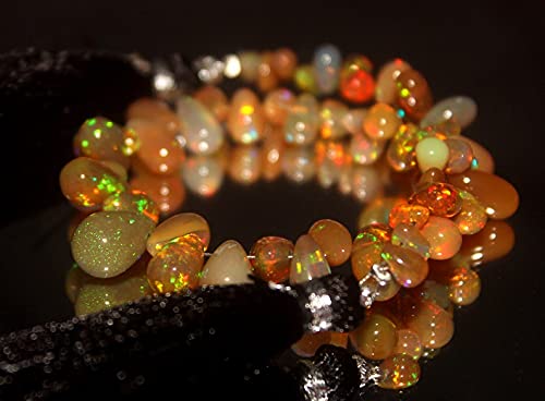 Yugna Unisex 7 Inch Single Strand Ethiopian Opal Tear Drop Briolette Beads - 5x3.5-10.5x7.5mm Smooth Cut Certified for DIY Jewelry Making | Multicolor | Pack of 1 | Perfect for Necklaces, Bracelets & Earrings | Yugna-Brio-1669