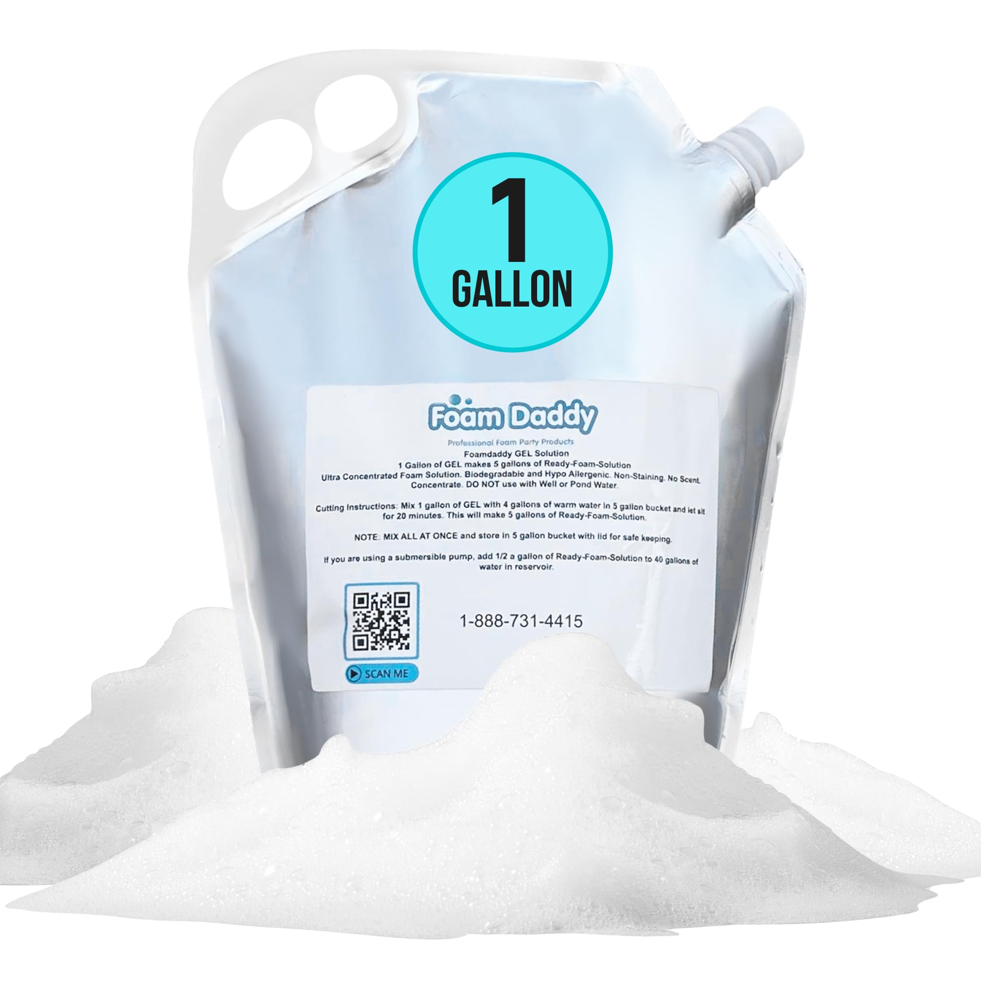FoamDaddy Professional Strength Ultra-Concentrated Foam Solution - Makes 300-400 Gallons | High Stacking, Hypoallergenic Formula | Compatible with All Foam Machines | 1 Gallon | Perfect for Foam Parties, Events, and Kids' Play Areas