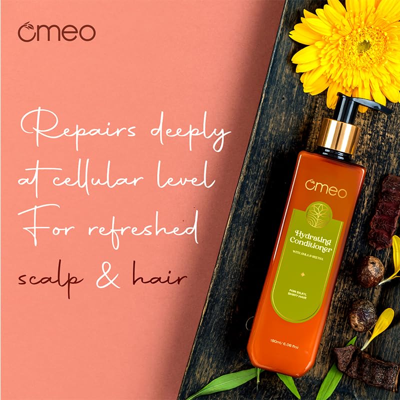 Omeo Hydrating Conditioner with Natural Reetha & Amla Extracts | Cleansing, Strengthening & Nourishing Hair Treatment | Reduces Combing Damage for Men & Women - 100ml | Perfect for Daily Hair Care & Damaged Hair Repair