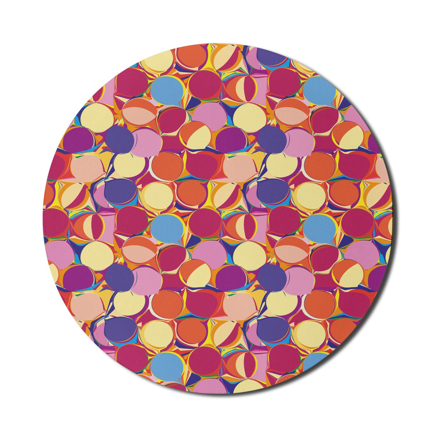 Ambesonne Colorful Round Mouse Pad for Computers & Gaming - Abstract Grunge Circular Shapes Design, Non-Slip Thick Rubber Base, 8 Inch Diameter - Perfect for Office, Home & Gaming Setup (Multicolor)