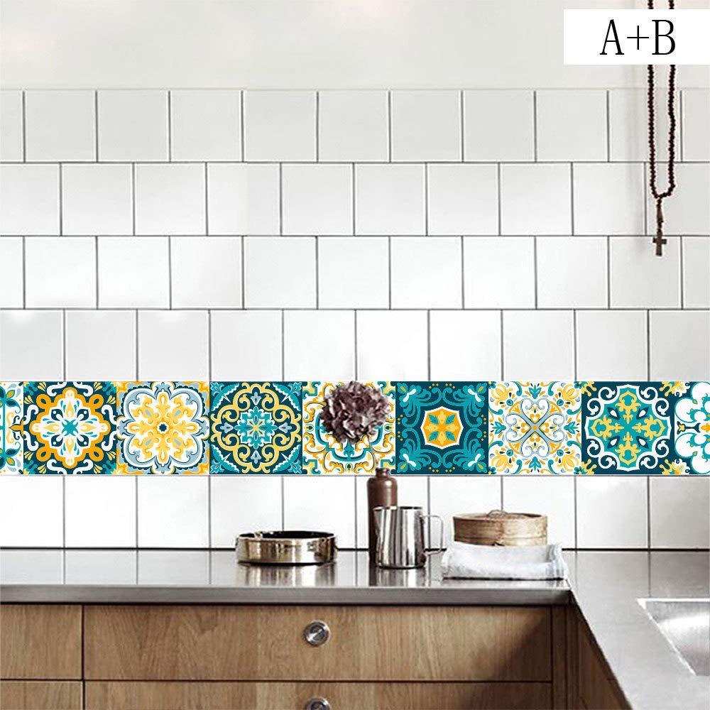 EELa Retro Baroque Tile Stickers - DIY 3D Wall & Floor Decals - Waterproof Non-Slip Vinyl Stickers (100cm x 20cm) for Kitchen Backsplash, Bathroom Decor & Home Renovation