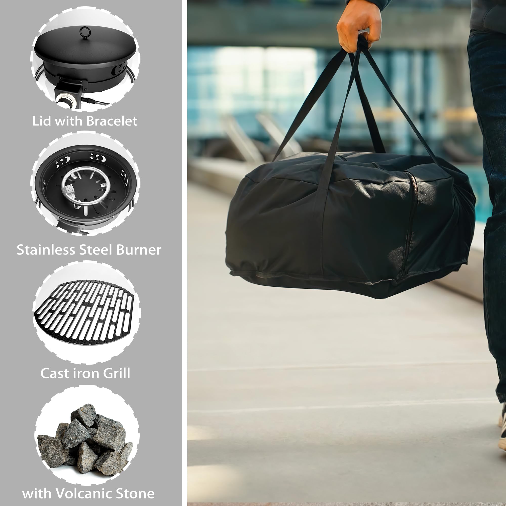 Portable 17-inch Propane Gas Fire Pit - 58,000 BTU Outdoor Fire Pit for Camping, Backyard, Patio, RV Travel - Includes Carrying Bag & Volcanic Rocks - Perfect for S'mores, Bonfires & Outdoor Gatherings