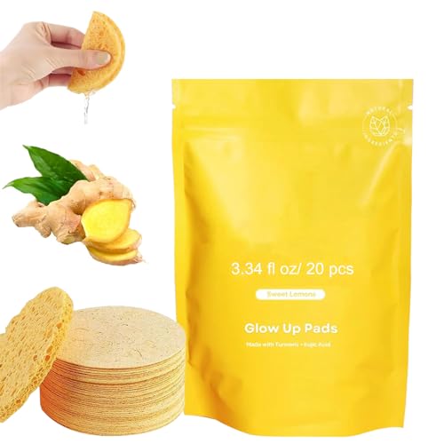 Turmeric & Kojic Acid Brightening Pads for Face and Body - Exfoliating Dark Spot Treatment with Natural Ingredients - 20 Count Pack for Glowing Skin Care Routine (Perfect for Acne-Prone Skin & Evening Skincare)