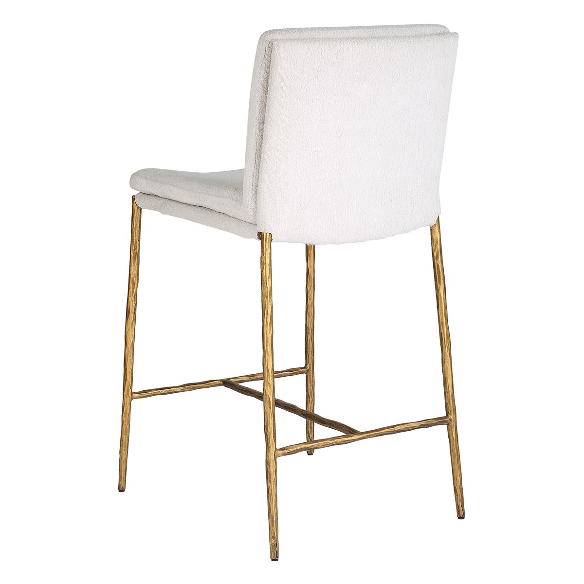 Luxury Boucle Bar Stool with Hand-Forged Iron Base & Aged Gold Finish - Perfect for Modern Kitchen Islands, Home Bars & Contemporary Dining Spaces