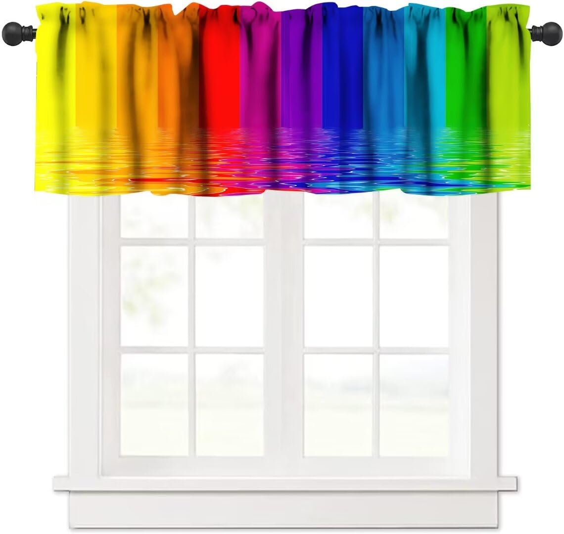 Rainbow Valance Curtains - Blackout Insulated Window Valance with Rod Pocket, Energy Efficient Colorful Curtain Panel for Living Room & Bedroom (54x18 Inches) - Perfect for Kids Rooms, Nurseries & Playrooms