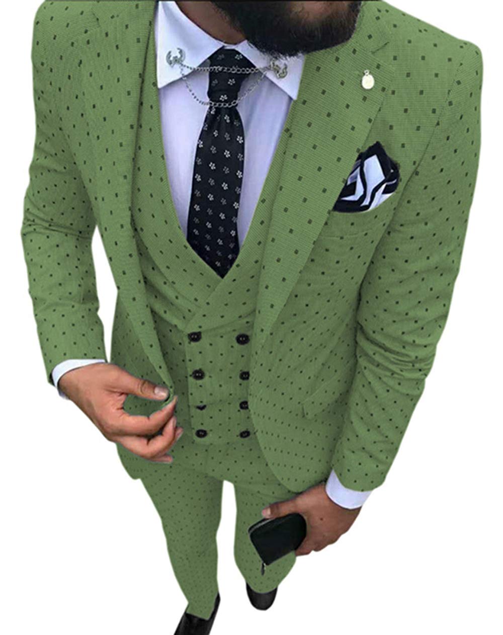 Men's 3-Piece Slim Fit Polka Dot Wedding Suit Set - Tuxedo Blazer, Vest & Pants for Groom, Formal Occasions & Special Events