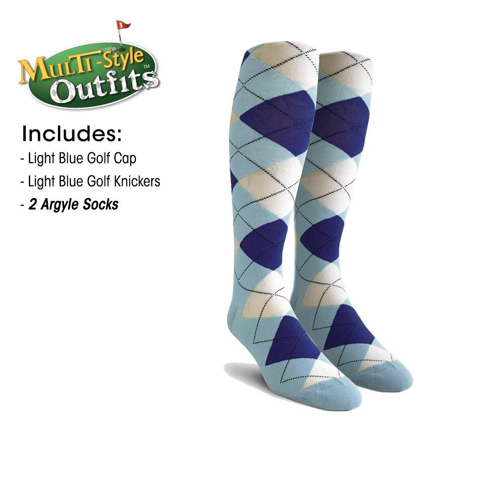 Men's Light Blue Golf Outfit Set - Matching Knickers, Cap & 2 Over-The-Calf Socks | Stylish Golf Attire for Men | Perfect for Golf Course, Country Club & Casual Wear