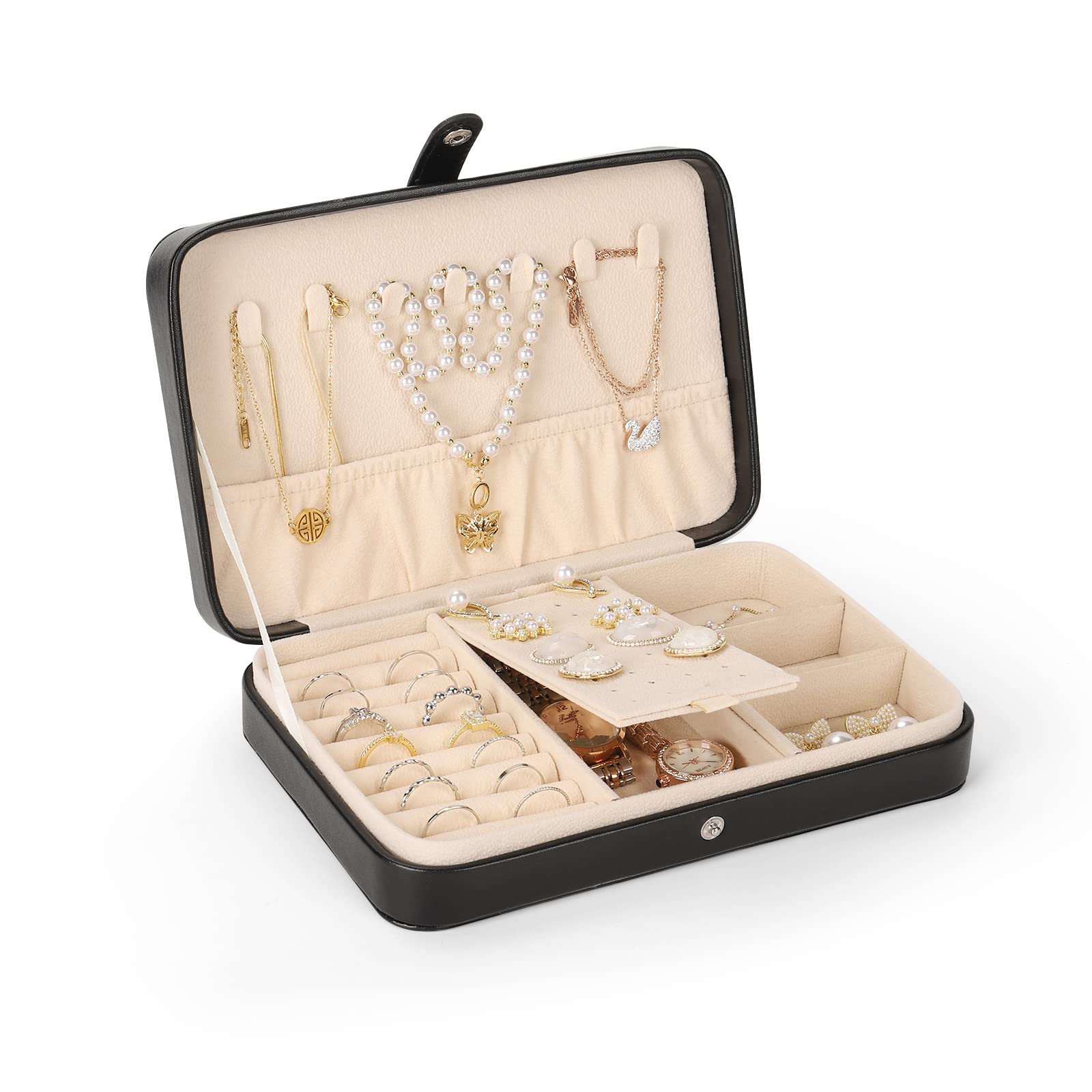 Elegant Portable Jewelry Box for Women - Travel Jewelry Organizer with Storage Compartments for Earrings, Necklaces & Bracelets | Perfect Gift for Girls & Travel Accessory | Home Display & On-the-Go Use