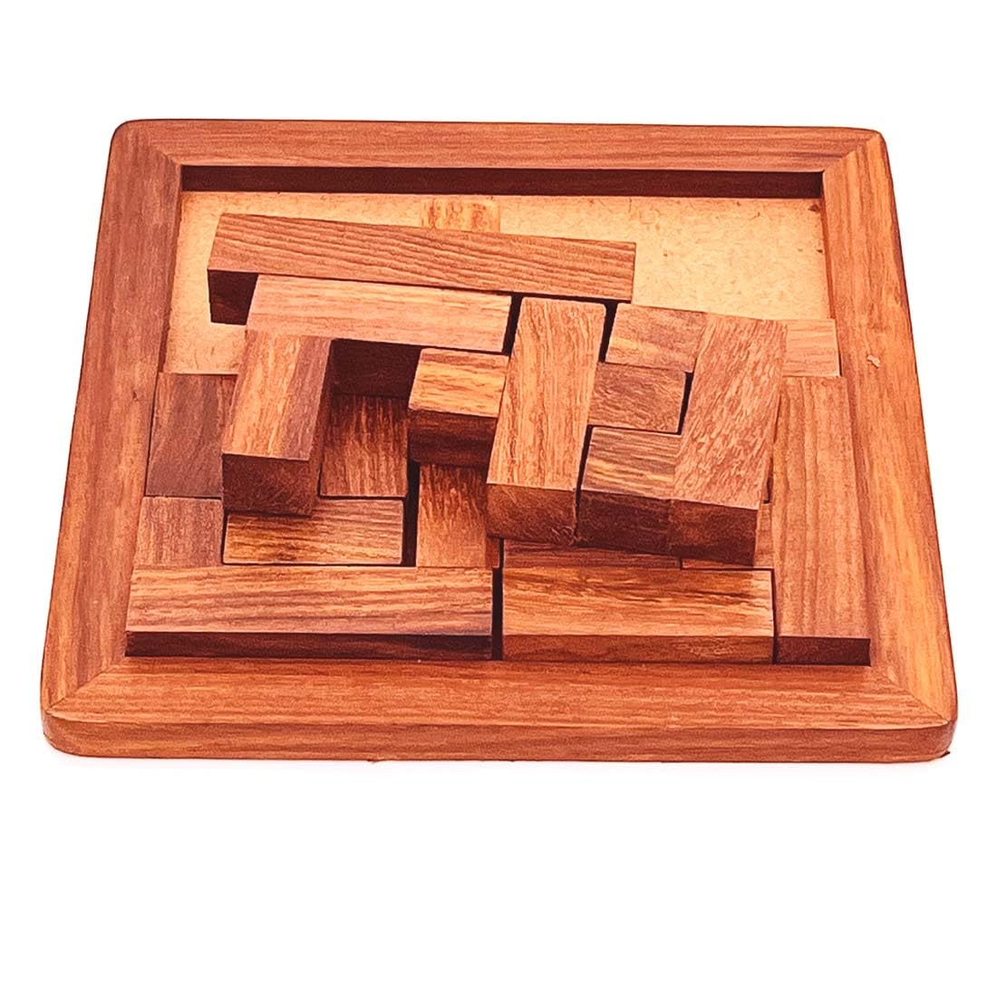 Zyntix 6-Inch Handmade Indian Wooden Jigsaw Puzzle Square Plate - 3D Wood Puzzle for Kids & Adults | Brain Teaser Toy for Children's Learning & Family Game Night | Perfect for Birthday Gifts, Classroom Activities & Stress Relief (Brown)